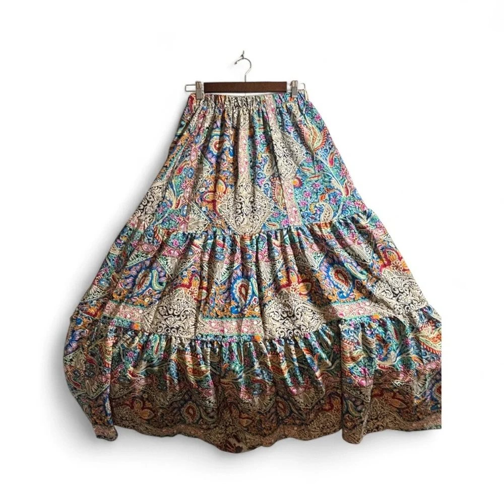 Paisley Print Two-Piece Set | Crop Top & Maxi Skirt | Boho Chic | Size Large